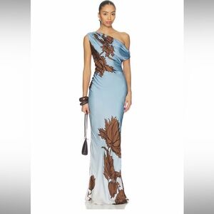 Rococo Sand One Shoulder Maxi Dress in Blue